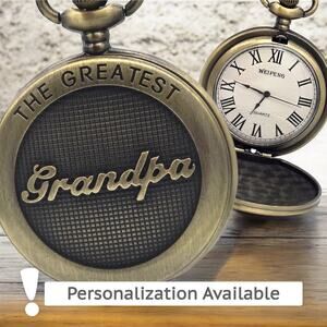 Greatest Grandpa Pocket Watch - Classic Vintage Look, Gift for Pops Papa Gramps